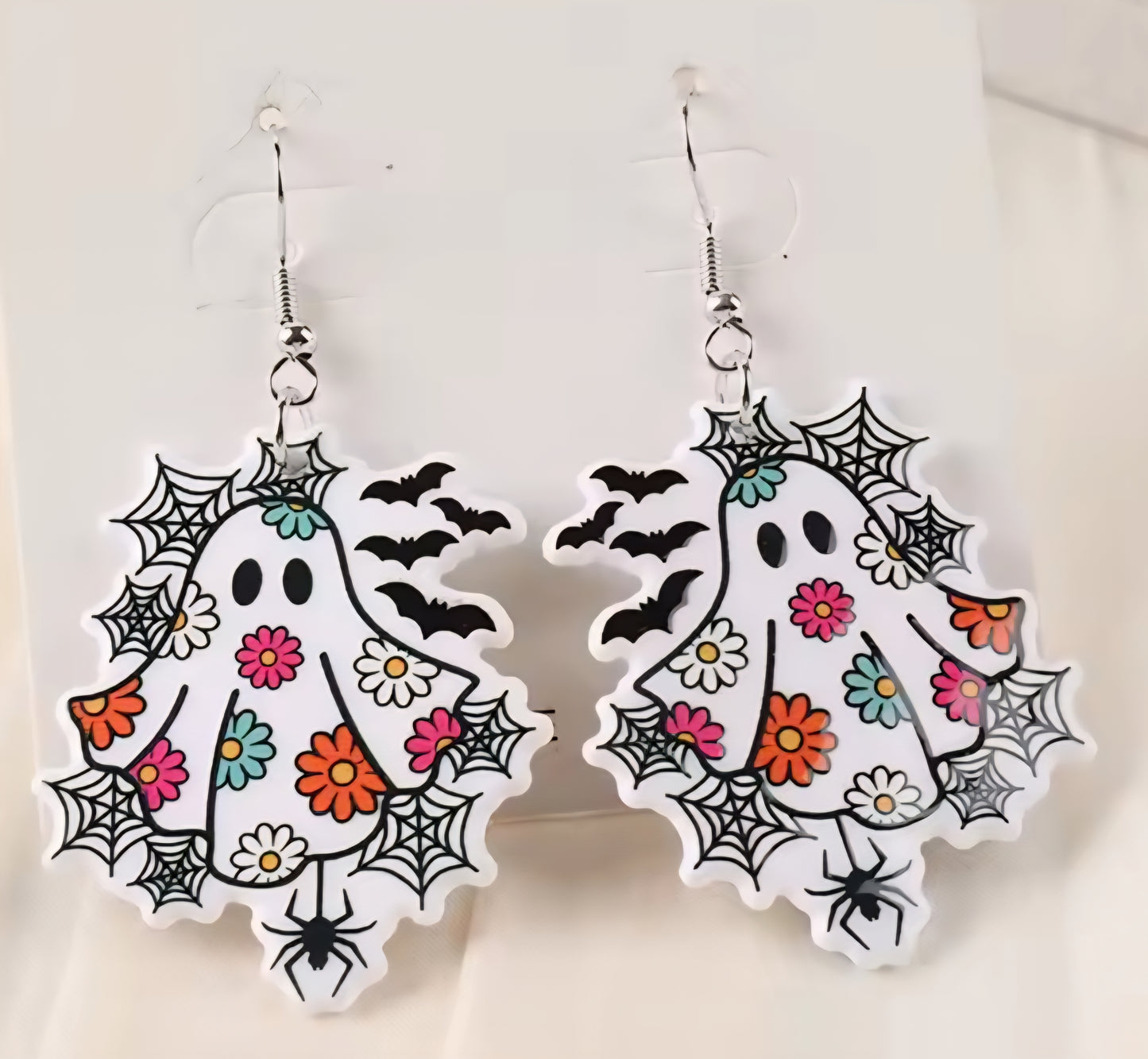 PREORDER Halloween 70s Floral Ghost Acrylic Dangle Earrings