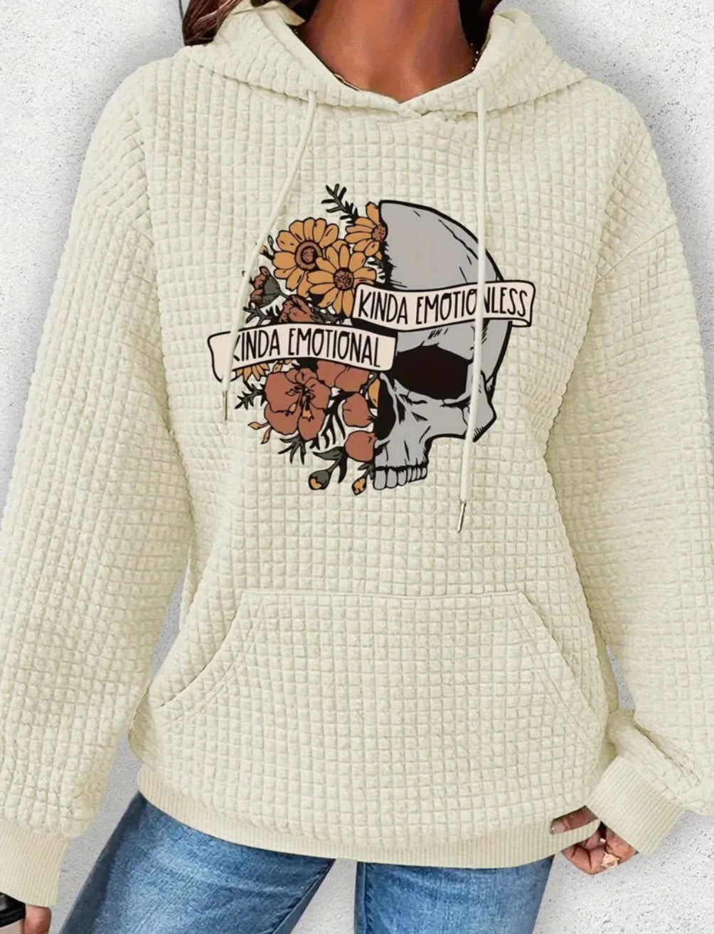 PREORDER Halloween Kinda Emotional Kinda Emotionless Knit Waffle Pullover Hooded Sweater