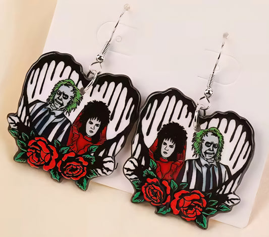 PREORDER Halloween Floral Heart Lydia & Beetle Acrylic Dangle Earrings