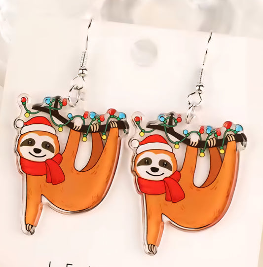 PREORDER Christmas Sloth Acrylic Dangle Earrings