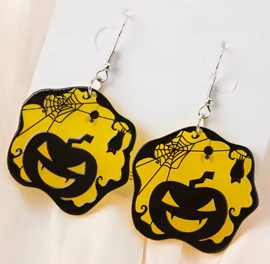 PREORDER Halloween Yellow Jack O Lantern Acrylic Dangle Earrings