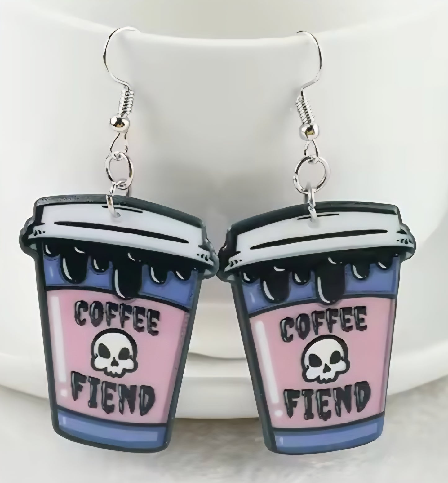 PREORDER Halloween Coffee Fiend Acrylic Dangle Earrings