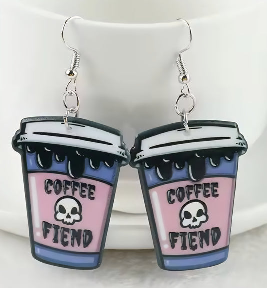 PREORDER Halloween Coffee Fiend Acrylic Dangle Earrings