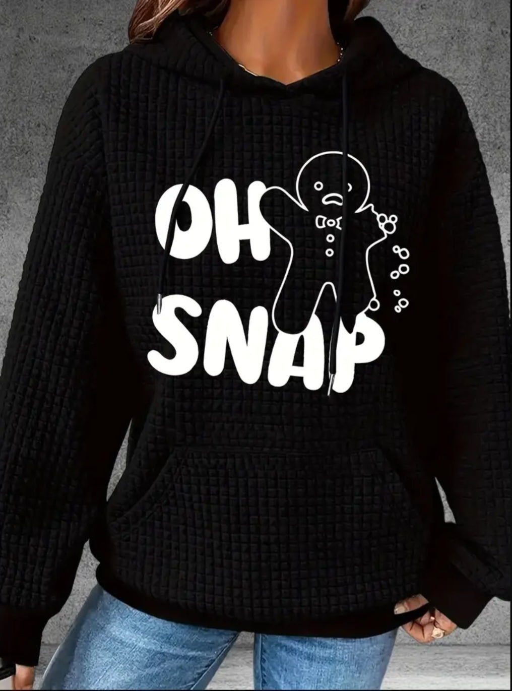 PREORDER Christmas Oh Snap Gingerbread Man Knit Waffle Pullover Hooded Sweater