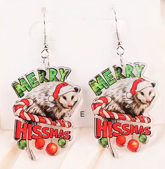 PREORDER Christmas Merry Kissmas Opossum Dangle Earrings