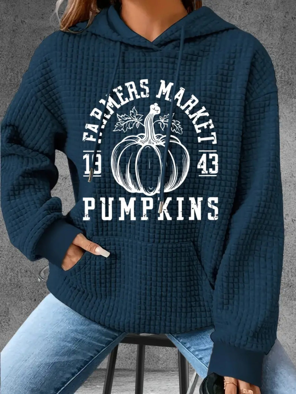 PREORDER Halloween Farmers Market Pumpkins Knit Waffle Pullover Hooded Sweater