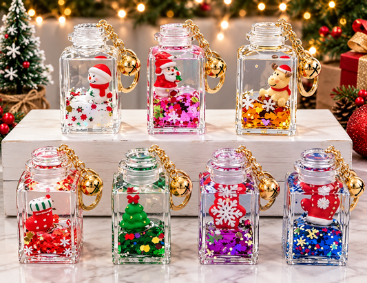 Mystery Christmas Bottle Glitter Liquid Acrylic Keychain