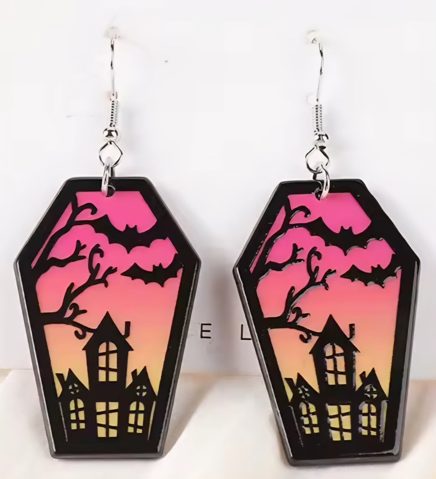 PREORDER Halloween Haunted House Coffin Ombre Acrylic Dangle Earrings