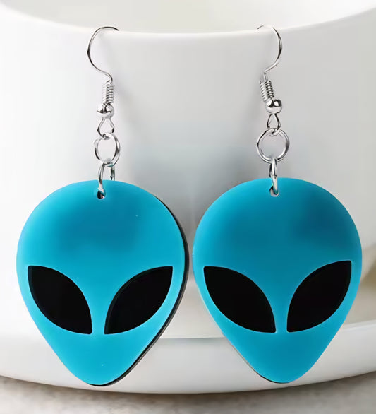 PREORDER Halloween Blue Alien Acrylic Dangle Earrings