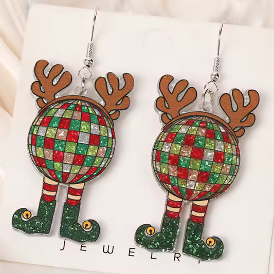PREORDER Christmas Reindeer Disco Frappe Acrylic Dangle Earrings