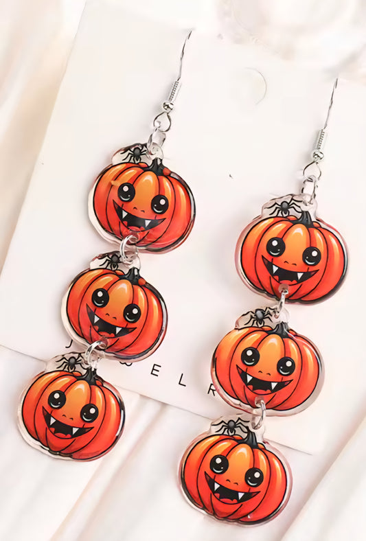 PREORDER Halloween Three Vampire Pumpkin Acrylic Dangle Earrings