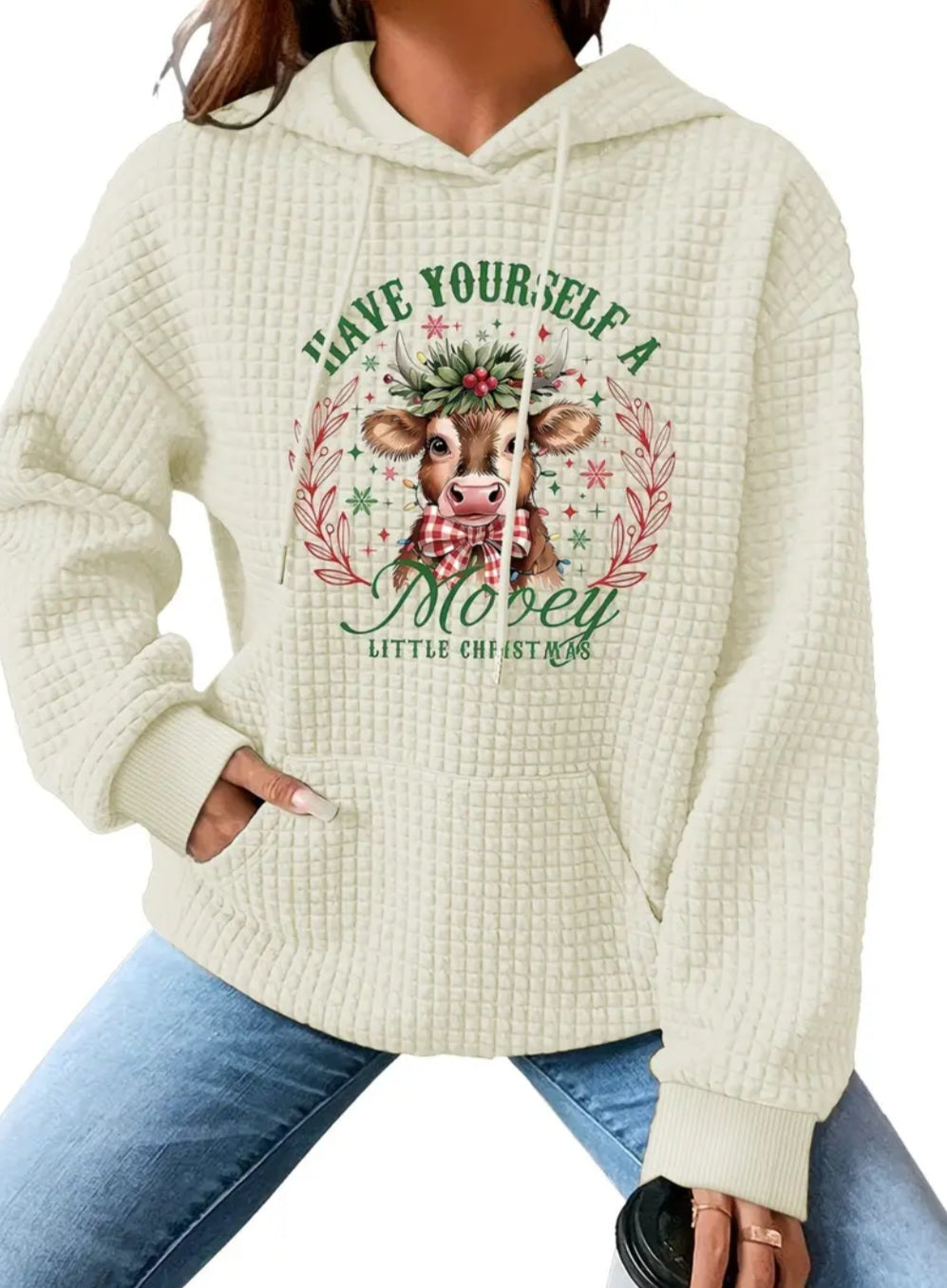 PREORDER Mooey Little Christmas Knit Waffle Pullover Hooded Sweater