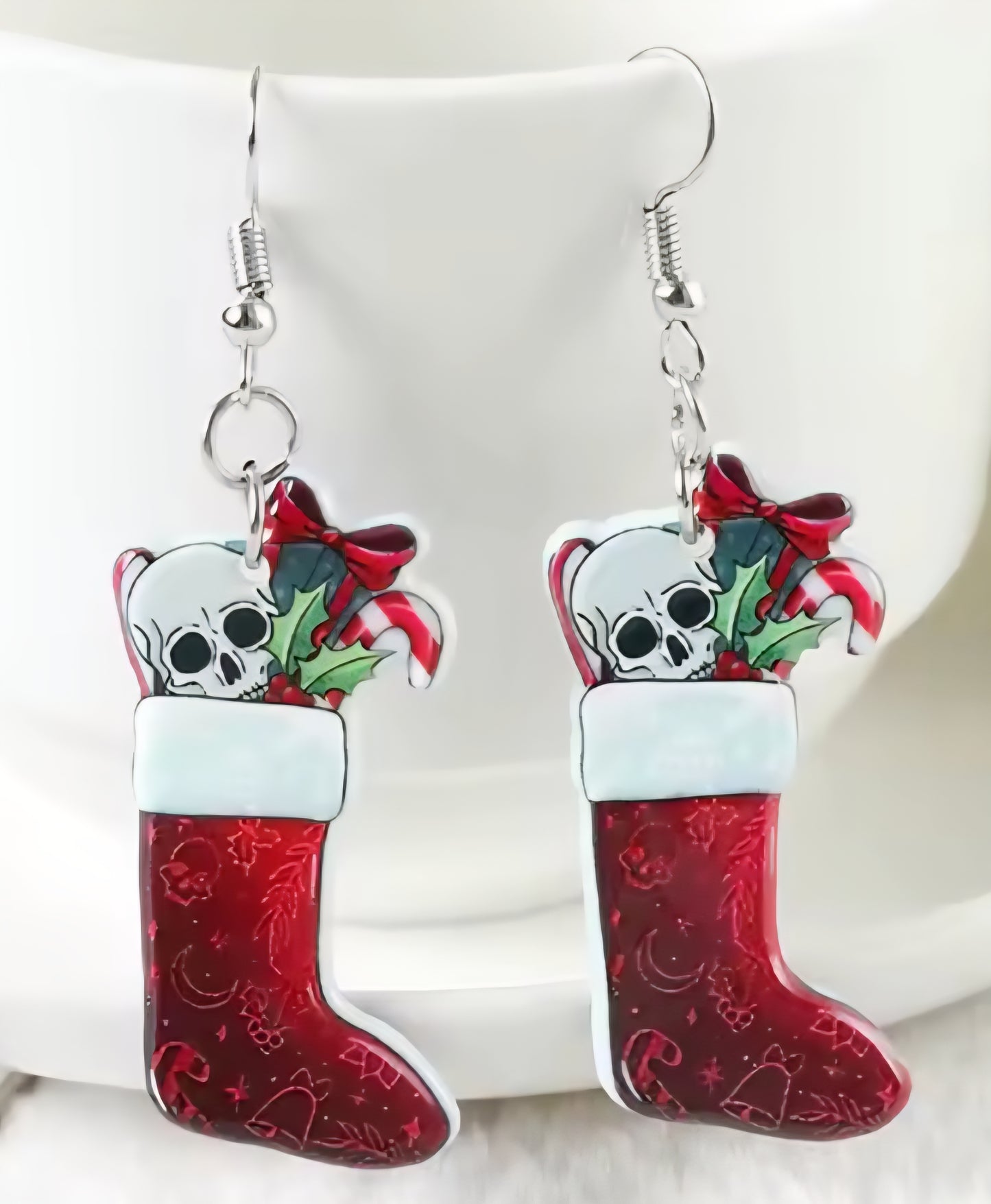 PREORDER Halloween/Christmas Skull Stocking Dangle Earrings