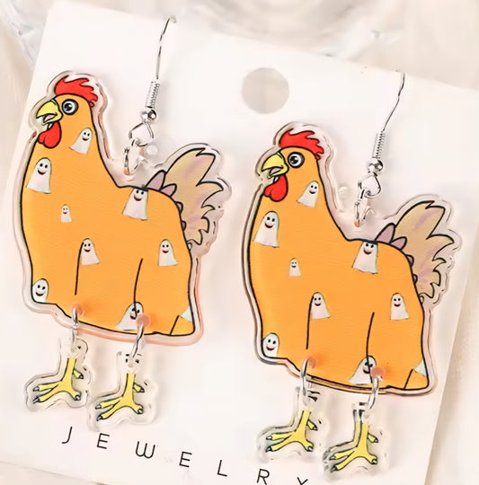 PREORDER Halloween Ghost Chicken Acrylic Dangle Earrings
