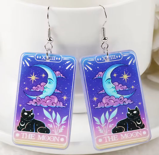 PREORDER Halloween The Moon Tarot Card Acrylic Earrings