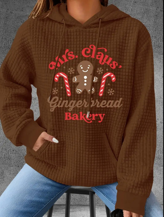 PREORDER Christmas Mrs.Claus Gingerbread Bakery Knit Waffle Pullover Hooded Sweater