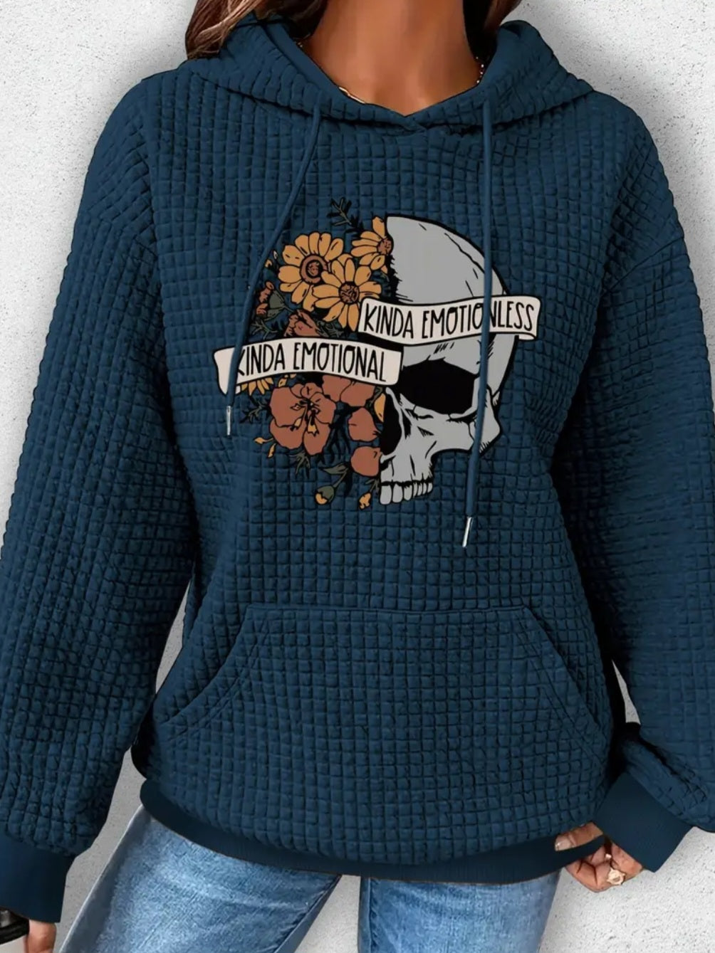 PREORDER Halloween Kinda Emotional Kinda Emotionless Knit Waffle Pullover Hooded Sweater