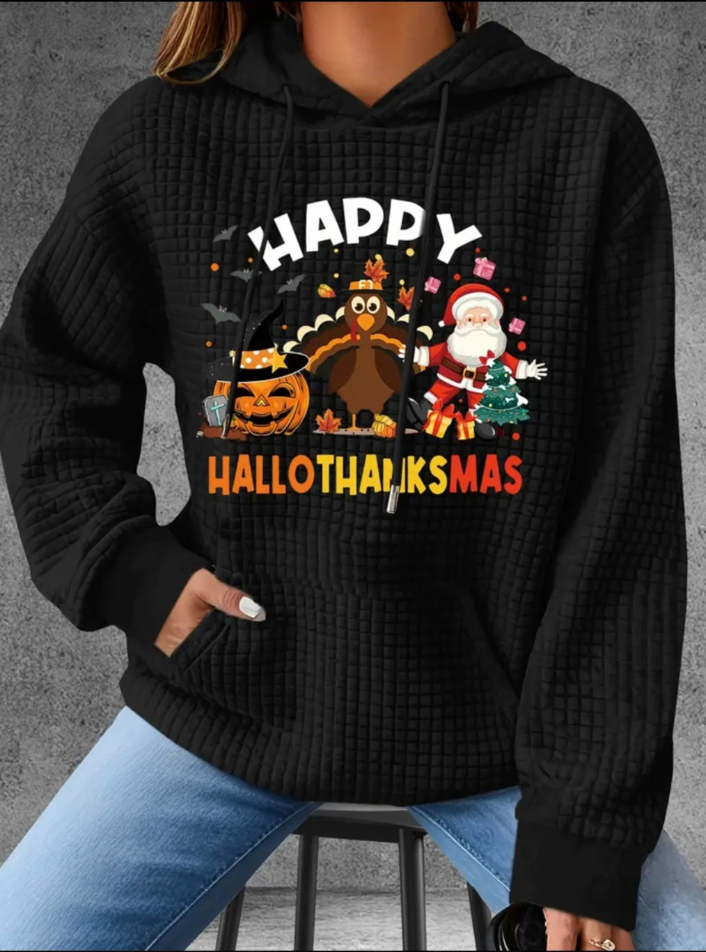 PREORDER Hallothanksmas Knit Waffle Pullover Hooded Sweater