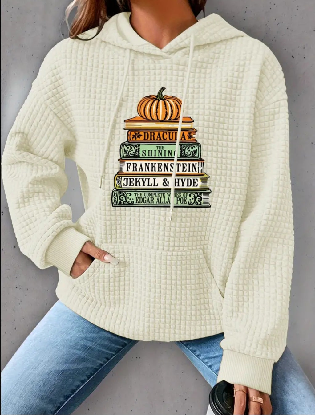 PREORDER Halloween Horror Books Knit Waffle Pullover Hooded Sweater
