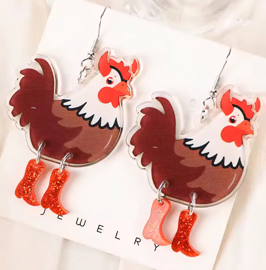 PREORDER Halloween Devil Chicken Acrylic Dangle Earrings