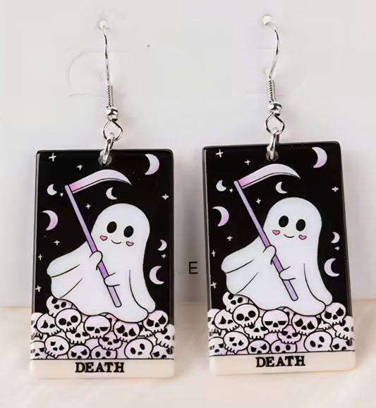 PREORDER Halloween Death Tarot Card Acrylic Dangle Earrings