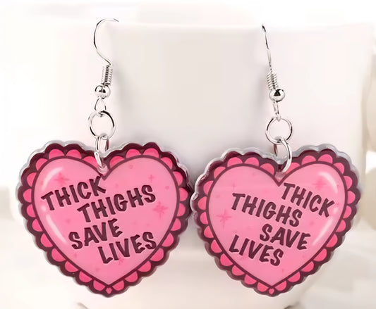 PREORDER Halloween Thick Thighs Save Lives Heart Acrylic Dangle Earrings