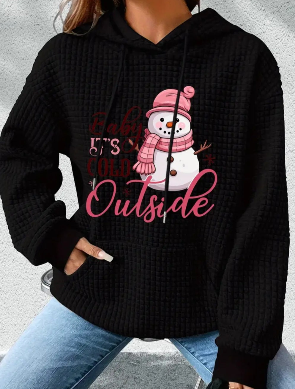 PREORDER Christmas Baby Its Cold Outside Knit Waffle Pullover Hooded Sweater