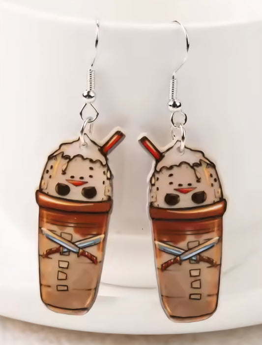 PREORDER Halloween Jason Frappe Coffee Acrylic Dangle Earrings