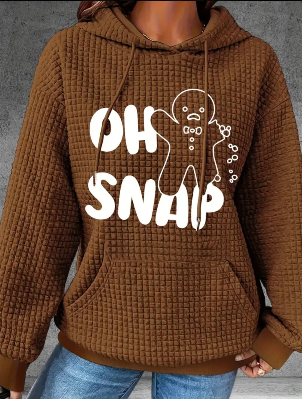 PREORDER Christmas Oh Snap Gingerbread Man Knit Waffle Pullover Hooded Sweater