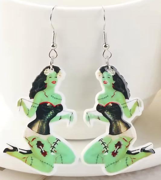 PREORDER Halloween Pin Up Frankenstein Acrylic Dangle Earrings