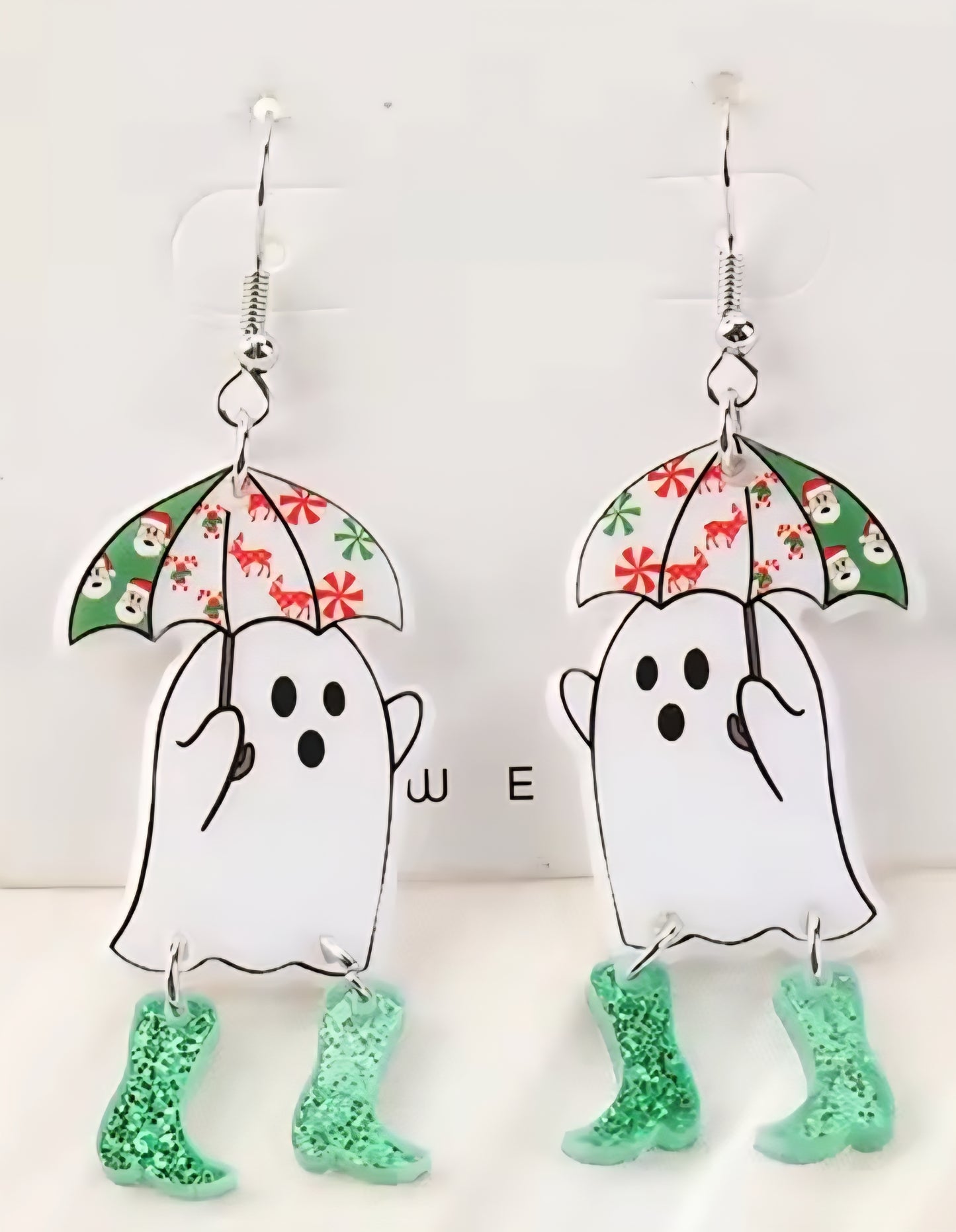 PREORDER Green Boots Christmas Ghost Acrylic Dangle Earrings