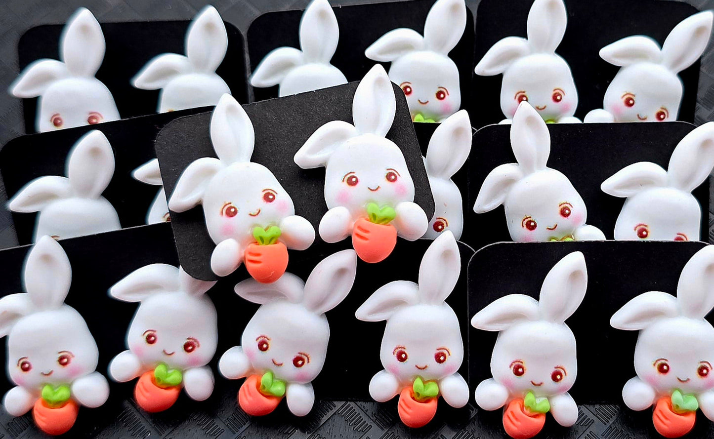 EASTER WHITE BUNNY CARROT RESIN STUD EARRINGS