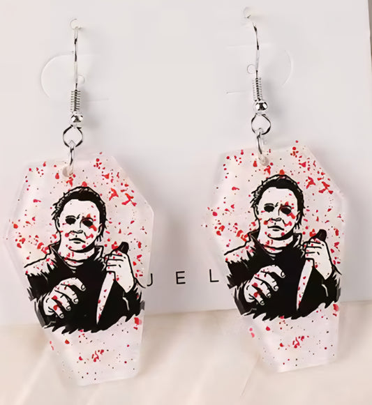 PREORDER Halloween Mike Blood Splatter Coffin Acrylic Dangle Earrings