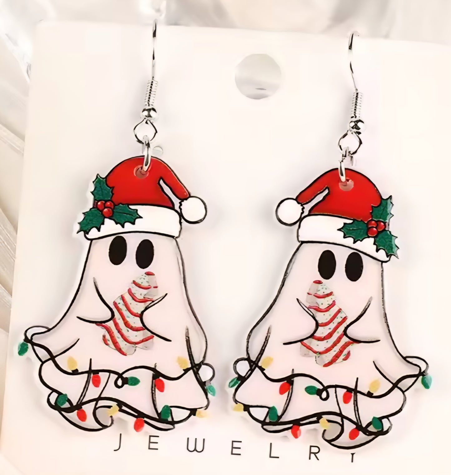 PREORDER Christmas White Tree Ghost Acrylic Dangle Earrings