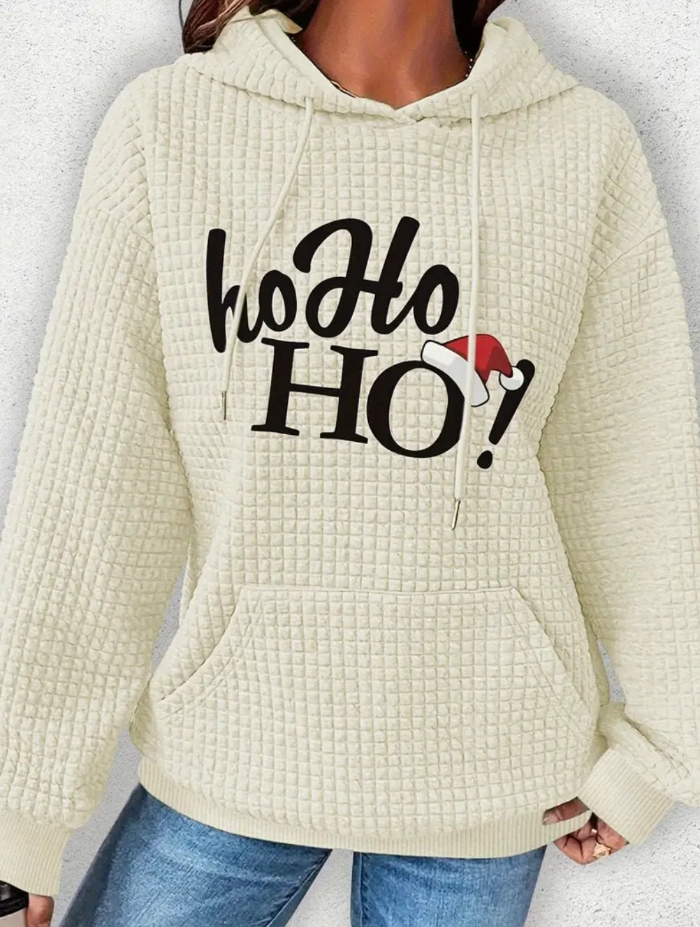 PREORDER Christmas Ho Ho Ho! Knit Waffle Pullover Hooded Sweater