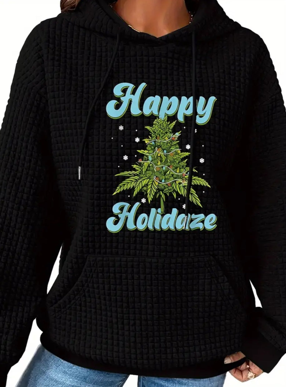PREORDER Christmas Happy Holidaze Knit Waffle Pullover Hooded Sweater