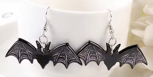 PREORDER Halloween Black Bat Acrylic Dangle Earrings