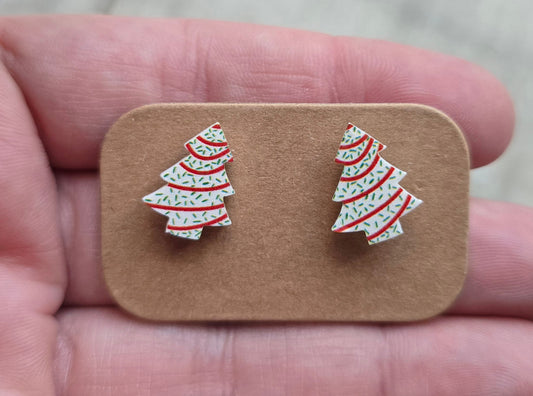 PREORDER White Cake Christmas Tree Stud Earrings