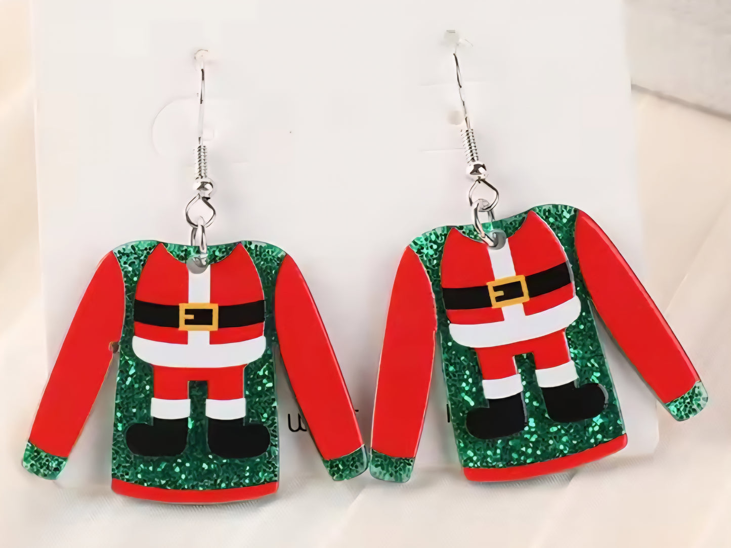 PREORDER Christmas Santa Ugly Sweater Acrylic Dangle Earrings