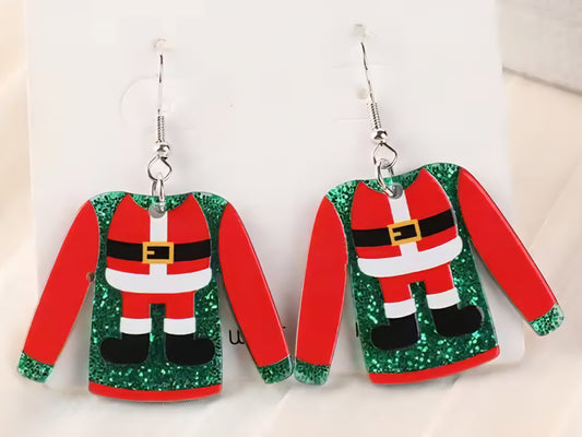 PREORDER Christmas Santa Ugly Sweater Acrylic Dangle Earrings