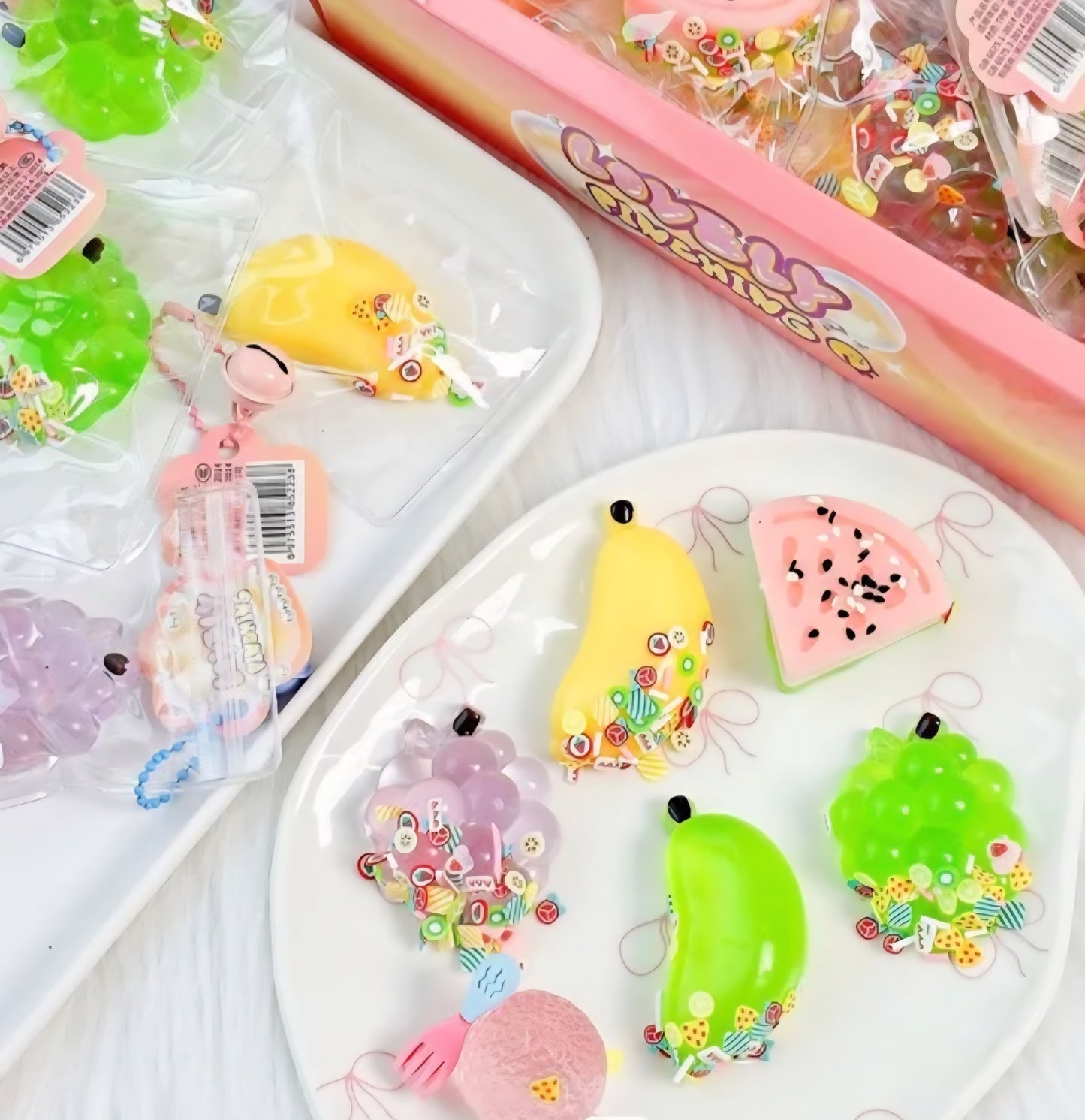 Viral Mystery Polymer Clay Fruit Mini Taba Squishy Keychain