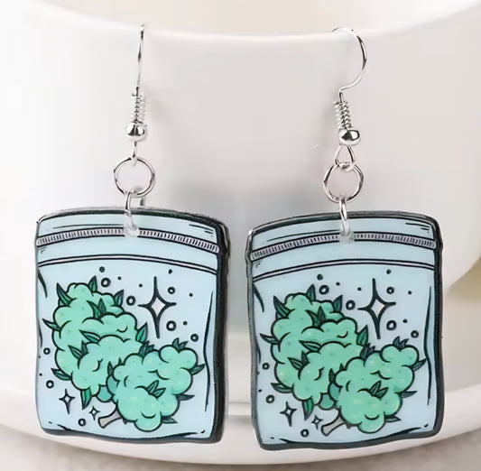 PREORDER Halloween 420 Bag of Medicine Acrylic Dangle Earrings