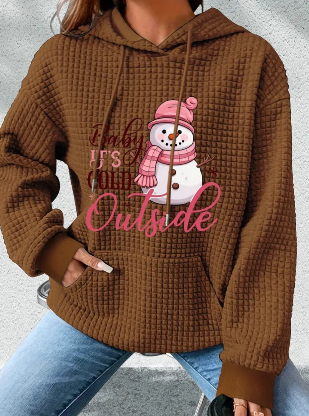 PREORDER Christmas Baby Its Cold Outside Knit Waffle Pullover Hooded Sweater