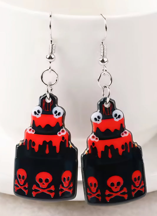 PREORDER Halloween Skull Cake Acrylic Dangle Earrings