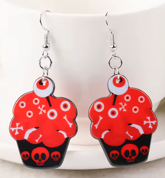 PREORDER Halloween Skull Cupcake Acrylic Dangle Earrings