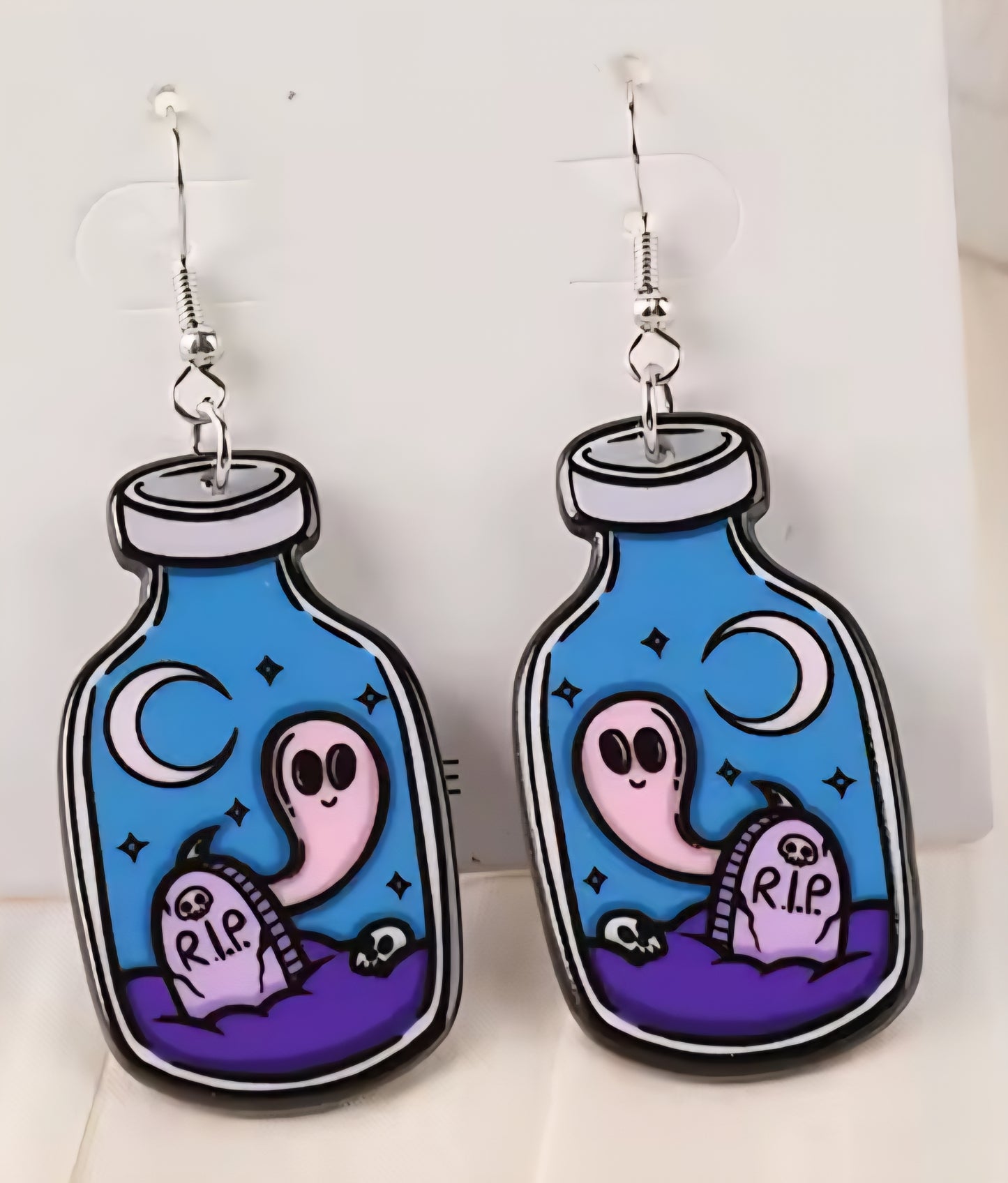 PREORDER Halloween Ghost In A Bottle Acrylic Dangle Earrings