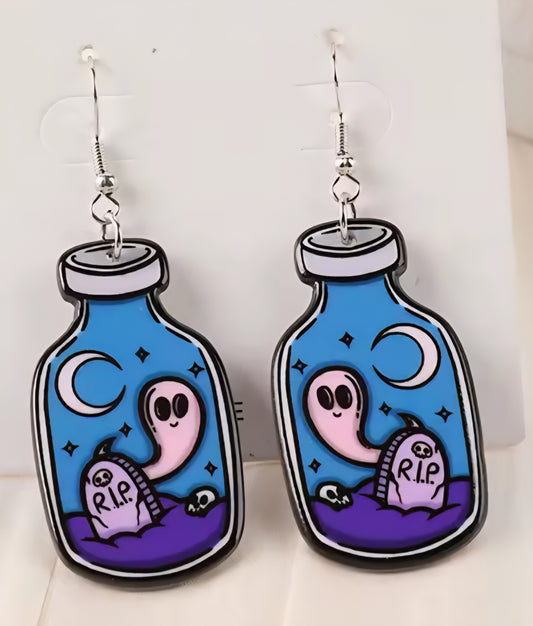 PREORDER Halloween Ghost In A Bottle Acrylic Dangle Earrings