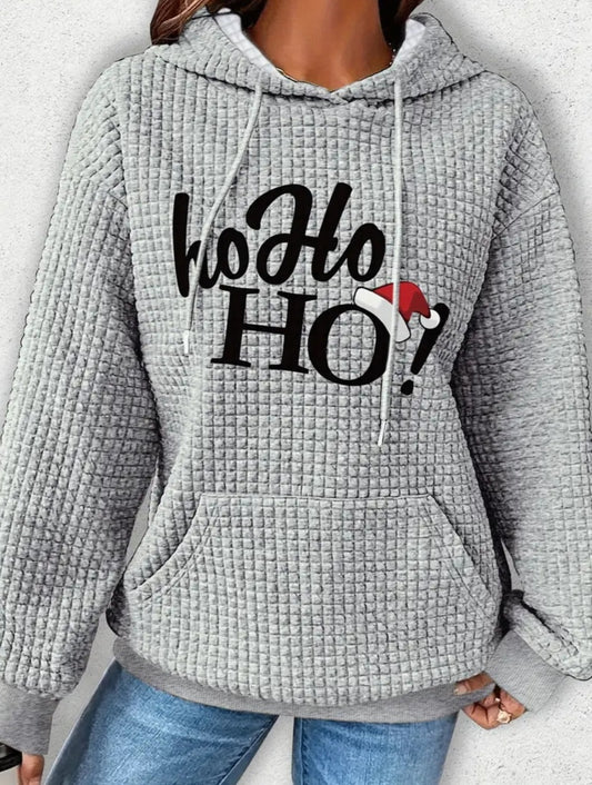 PREORDER Christmas Ho Ho Ho! Knit Waffle Pullover Hooded Sweater