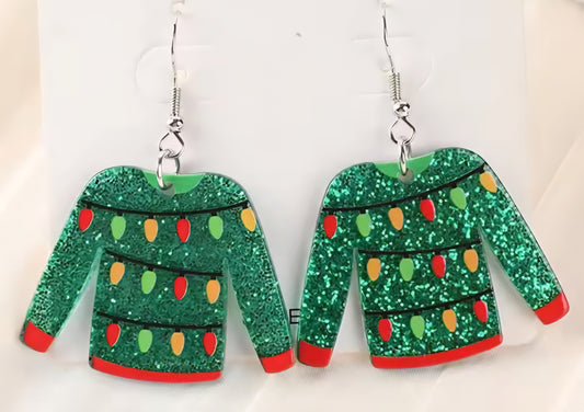 PREORDER Christmas Tree Lights Ugly Sweater Acrylic Dangle Earrings