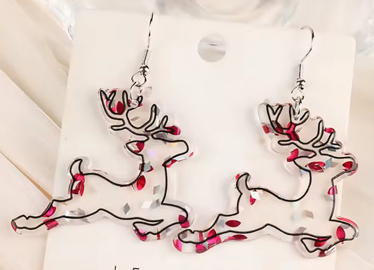 PREORDER Christmas Flake Reindeer Acrylic Dangle Earrings